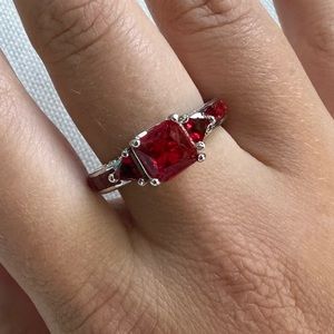 New Square Red Ruby Silver 925 Ring